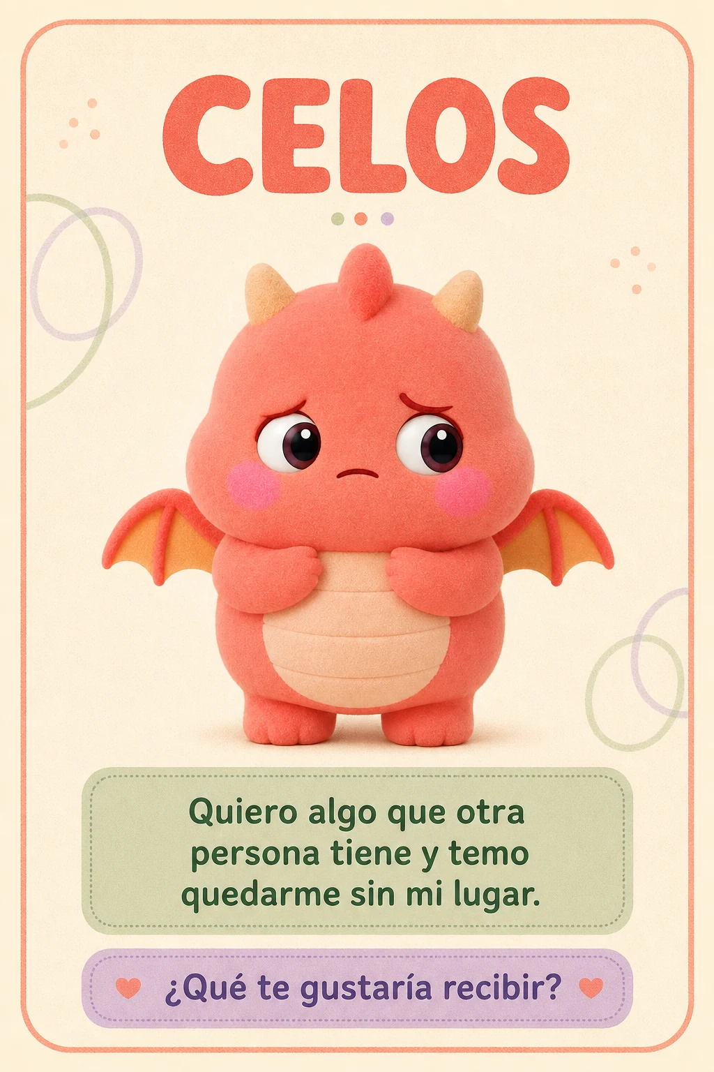 Tarjeta Celos con Chispa. Quiero algo que otra persona tiene y temo quedarme sin mi lugar. ¿Qué te gustaría recibir?